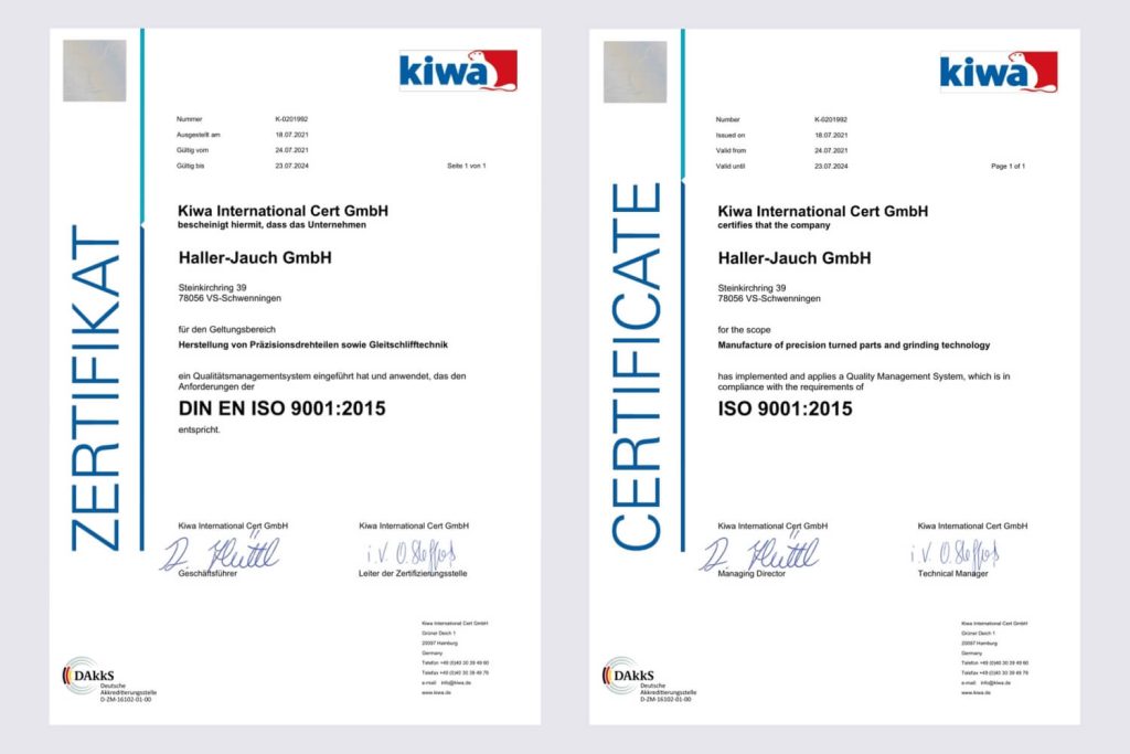Qualitätsmanagement-System ISO 9001:2015 für Mikrodrehteile – zertifiziert für die Herstellung von Präzisionsdrehteilen und Schleiftechnik